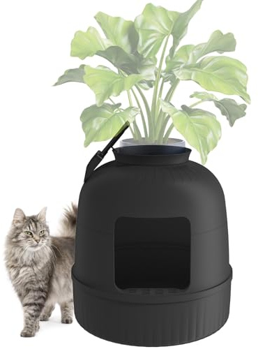 Lifewit Groß Katzenklo Versteckt mit Schaufel (Ohne Pflanze), Schwarz | Katzentoilette XXL mit Geruchskontrolle und Kohlefilter für große Katzen, Cat Litter Box with Plant für Wohnzimmer Ecke