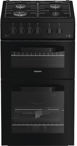 HTG5GCB 50cm Gas Cooker, Freestanding Seperate Oven & Grill, 4-Burner Gas Hob, Enamel Pan Supports, Easy-Clean Interior, Modern Black Finish
