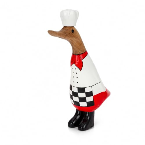 Topshop24you Handbemalte Holz-Ente als Koch – ca. 22–24 cm – handgefertigte Laufente – balinesische Handwerkskunst – Dekofigur Unikat Für Küche, Restaurant
