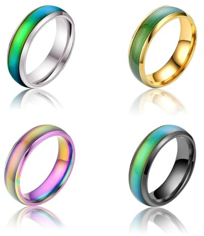 BDEPSTR Bague,Lot de 4 Bague Humeur,Bagues Acier Inoxydable,Bagues D'Humeur à Changement de Couleur,pour les Fêtes, les Anniversaires,la Saint-Valentin,les Anniversaires de Mariage