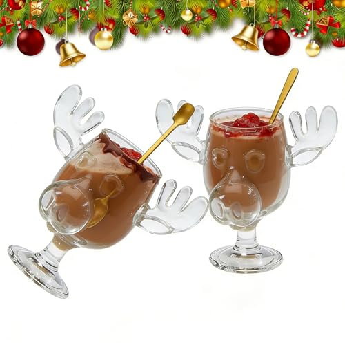 Moose Glasses, Christmas Glasses, Christmas Cups, Elk Glasses, Christmas Mug, Elk Glasses, Christmas Vacation, Beautiful Gift Glasses, Christmas Eggnog Glasses, Elk Cups, Transparent, Set of 2