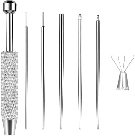 Telooco 5 Stück Piercing Einführhilfe Chirurgenstahl Piercing Nadel mit Schmuck Greifer Ohrlöcher Selber Stechen Set 16/18G Ohrring Einführwerkzeug Körperpiercing Einfädler für Ohr Nase Lippe