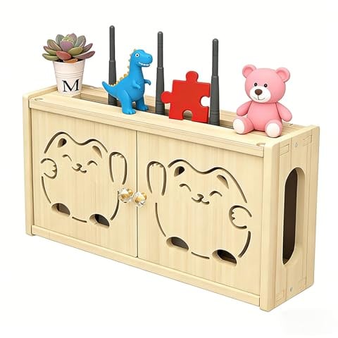 LUPATDY Router in legno massiccio, montaggio a parete, WiFi, storage, per cavi, set top box per TV, in legno WiFi (gattino)