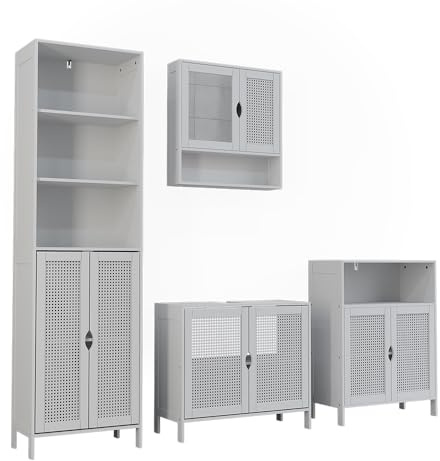 Vicco Badmöbel-Set Liora, Weiß, 68 cm | besteht aus Waschbeckenunterschrank, Spiegelschrank, Hochschrank und Midischrank