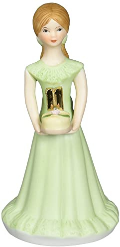 Enesco Growing Up Girls “Brunette Age 11” Porcelain Figurine, 5.5”, Golden,green