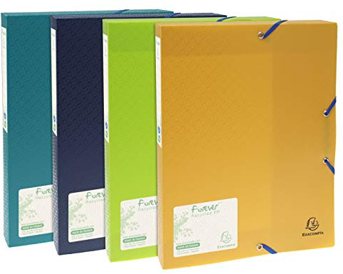 Exacompta 553570 Packung (mit t 8 Archivboxen Forever, umweltfreundlich und robust, Rücken 40mm, aus recycling PP) farbig sortiert, 8 Stück