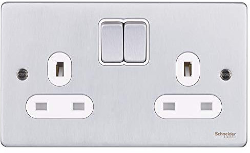 Schneider Electric Ultimate Low Profile – Double prise de courant commutée, 13 A, GU3520WBC, chrome brossé avec insert blanc