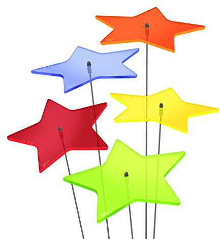 SUNPLAY Sonnenfänger Sterne Stella im FARBMIX, 5 Stück zu je 10 cm Durchmesser im Set + 35 cm Schwingstäbe