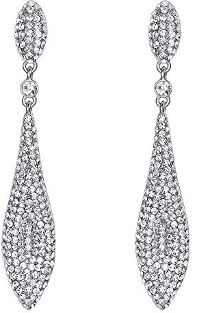 EVER FAITH® - Cristal Austriaco Boda Larga Lágrimas Pendientes Perforados Plata-Tono Claro N05420-1