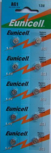 10 x AG1 Eunicell Alkaline button cell batteries - G1 LR60 LR621 SR621W 364 by Button Cell Batteries