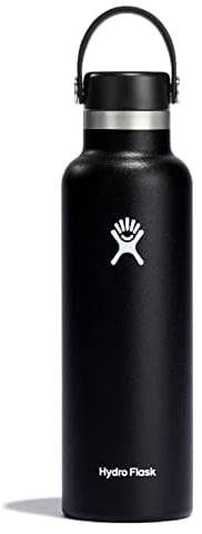 HYDRO FLASK - Gourde Isotherme 621 ml (21 oz) - Bouteille Inox à Isolation Sous Vide - Bouchon Antifuite et Revêtement par Poudre - Ouverture Standard - Noir