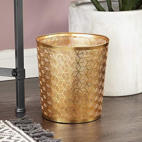 CosmoLiving by Cosmopolitan Metal Geometric Small Waste Bin with Laser Carved Design, 9 Inch x 9 Inch x 10 Inch, Gold