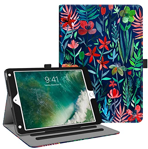 FINTIE Coque pour iPad 6e/5e Génération 9.7 Pouces (2018/2017) et iPad Air 2/Air 1 9.7 - Etui Multi-Angles Housse Folio avec Poche de Document, Jungle Nuit