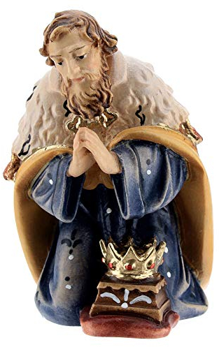Kniender König für Krippe Kostner Grödnertal Holz 12cm