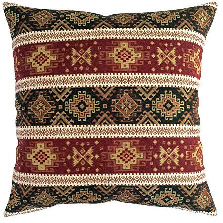 pillowerus Großer Überwurf-Kissenbezug, Burgunderrot und Grün, 56 x 56 cm, dekorative Kelim-Kissen, Boho-Raumdekoration für Couch, Bohemian-Stil, quadratisch, für Bauernhaus, Terrasse, Marokkanisch