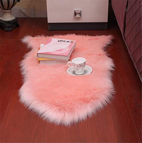 Hava Kolari Teppich Lammfell Teppich Lang Kunstfell Schaffell Imitat Kunstfell Dekofell Lammfellimitat Matte für Stuhl Sofa Bettvorleger (Pink,60x90cm)