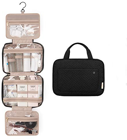 BAGSMART Reise Kulturbeutel Faltbare Kulturbeutel Wasserdicht Kosmetiktasche für Frauen Männer mit Haken, Schwarz, L