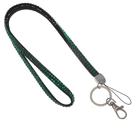 Waizmann.IDeaS 1x GRÜN Schlüsselband Umhängeband Lanyard 10mm Karabinerhaken Ausweise Autoschlüssel Zugangskarten Strass Steine Bling Rhinestone