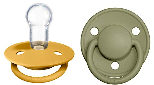 BIBS De Lux Schnuller 2er-Pack, BPA-frei, Kirschform Nippel. Silikon, Hergestellt in Dänemark. 0-36 Monate (2er Pack), Honey Bee/Olive