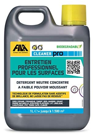 FILA Surface Care Solutions, CLEANER PRO, Détergent Professionnel Concentré pour Sols avec un pH Neutre, Jusqu'à 40 Lavages, 1L