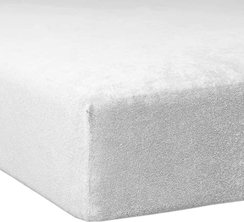 TRAUMSCHLAF weiches, elastisches Flausch Biber Boxspring Matratzen Spannbettlaken mit Rundumgummi, Größen 120x200 cm - 130x200 cm, Weiss