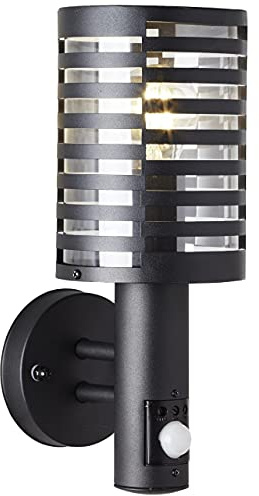 Brilliant Lampe, Venlo Außenwandleuchte stehend Bewegungsmelder schwarz matt, Edelstahl/Kunststoff, 1x A60, E27, 40W,Normallampen (nicht enthalten) | Edelstahl/Kunststoff, 1x A60, E27, 40W, Normallampen nicht enthalten