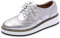 ANUFER Mujer con Cordones Brogues Zapatos Deportivos Casual Plataforma Creepers Plateado Mate SN02887 EU38.5