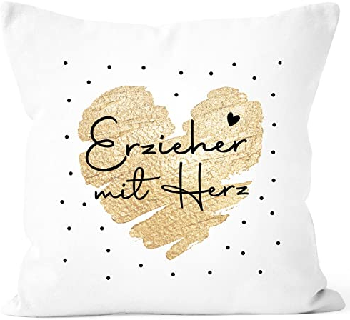 SpecialMe® Kissen-Bezug Herz Danke Geschenk Lieblingsmensch Alltagsheld Berufe Spruch Schrift Erzieher mit Herz weiß 40cm x 40cm