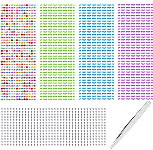 Weysoo Glitzersteine Selbstklebend Bunt, 2520 Stück Strasssteine Gesicht mit Pinzette, 6mm Runde Schmucksteine Glitzersteine für DIY Handwerke, Nägel Haar Deko