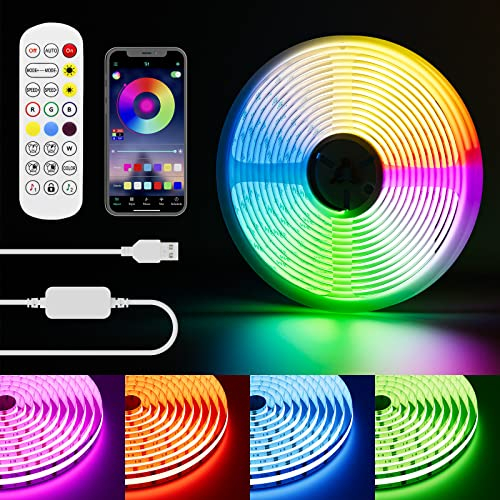 PAUTIX RGB COB LED Strip 1.5M, USB 5V 816LEDs/M Colour-Changing LED Lights,Multicoloured Flexible Strip Lights Cabinet Tape Lights with Bluetooth Control for Bedroom,Kitchen,Home DIY Lighting