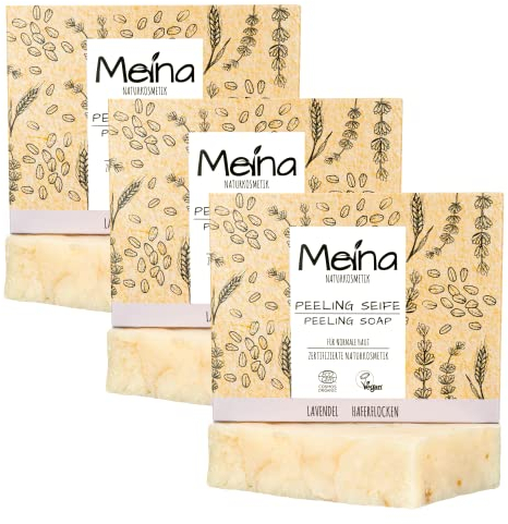 Meina Naturkosmetik - Bio Peeling Seife mit Lavendel, Naturseife ohne Palmöl, Vegan, Nachhaltig, Handgemacht, Wie ein festes Duschgel - 100g