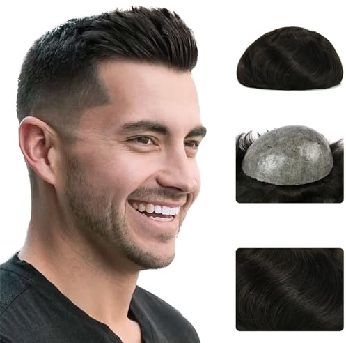 Zakya Hair System for Men Thin Skin Men's Toupee 100% Human Hair Men's Hairpieces 8x10 Inches Base Size Hair Replacement System for Men (Dark Brown 2#)