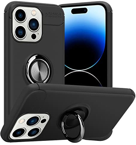 Cadorabo Hülle kompatibel mit Apple iPhone 14 PRO Schutzhülle TPU Silikon Case mit Ring Slim Kratzfest Weiche Gummi mit Rundumschutz Case Hülle für iPhone 14 PRO in Schwarz