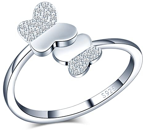 MicLee Damen Hochzeitsringe 925 Sterling Silber Doppelter Schmetterling Ring Eheringe Verlobungsring Trauringe mit Weiß Zirkonia Partnerring Verstellbare Geschenke für Valentinstag Weihnachten