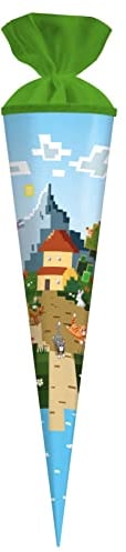 goldbuch 97 124 Schultüte Mein Game, Einschulungstüte mit bunter Szenerie als Motiv, Länge 70 cm, Durchmesser 19 cm, Zuckertüte für Jungen und Mädchen, Geschenktüte aus Lackkarton mit Filzverschluss