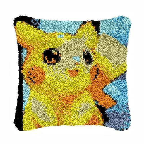 ROCKY&CHAO Knüpfteppich Zum Selber Knüpf-Sets mit Kissen knüpfen-Set 43x43cm Kissenbezug-Set für Erwachsene und Kinder Latch Hook Kit Heimaccessoire(gelb süß)