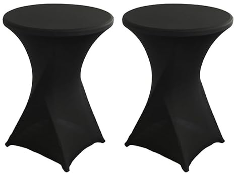 Littleprins Stehtisch Hussen 2er Set, Stretch Stehtischhussen, Hussen für Stehtische, Verstärkung im Fußbereich Bügelfrei und Maschinenwaschbar (Ø60 x 110 cm, Schwarz)