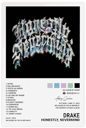 BSapp Drake Poster Honestly, Nevermind Album Cover Poster 1 Leinwand Poster Schlafzimmer Dekor Sport Landschaft Büro Zimmer Dekor Geschenk 30 x 45 cm