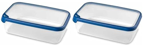 Curver Boîte alimentaire rectangulaire multi usage 4L en polypropylène 100% recyclé, 30x20x9,4 cm, Adapté au Micro-Ondes, Lave-Vaisselle, Congélateur- bleu, pour la cuisine (Lot de 2)