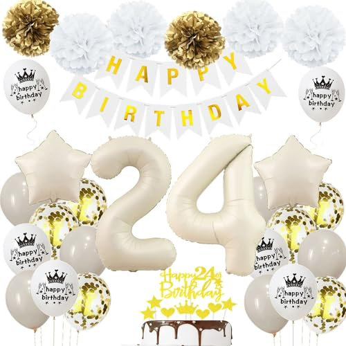 Geburtstagsdeko 24 Beige Gold, Luftballons 24 Geburtstag Frau Mann, Deko 24. Geburtstag Luftballons, Beige 24. Dekorationen, Sandweiß 24 Jahre Geburtstagsdeko, Luftballon 24