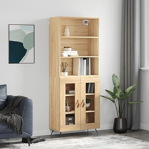 ShGaxin Highboard Sonoma-Eiche 69,5x34x180 cm Holzwerkstoff, Sideboard Wohnzimmer, Schlafzimmer Kommode, Bücherschrank, Wohnzimmerschrank, Hochschrank, Wohnschrank - 3189288