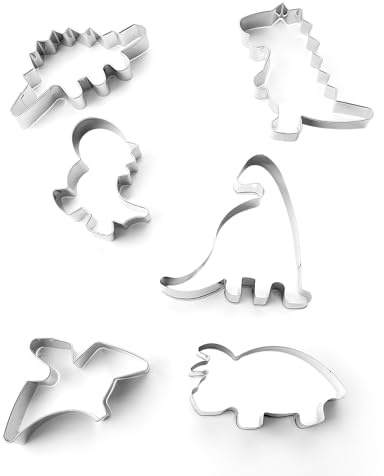 GLADFRESIT Dinosaur Cookie Cutter Set 6PCS Stainless Steel Biscuit Mould Sandwich Cutters for Kitchen DIY Baking Cake Pastry Decoration