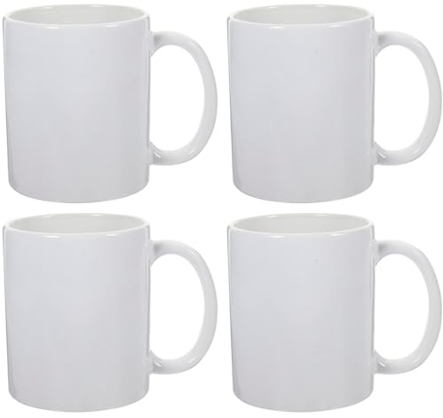 Tradineur - Pack de 4 Tazas MUG de cerámica - Resistente y Duradera - Apta para lavavajillas y microondas - Capacidad: 320 ml - 9 x 11 x 7,7 cm - Modelo MUG (Blanco)