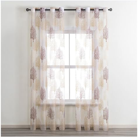 DUWTUY Schlaufenschal Gardinen Für Schlafzimmer Baum Muster Voile Vorhänge Drucken Fensterschal Lichtdurchlässige Vorhang Mit Ösen 2er Set, W200xL270cm