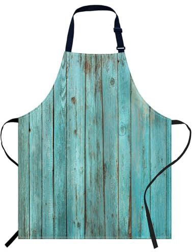 oFloral 009 Schürze für Damen und Herren, Rustikales Vintageholz, Türkis, Blaugrün, 27 X 31 Inch