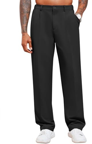 Runcati Pantalones chinos para hombre Pantalones casuales sueltos elegantes Pantalones de traje elegantes Pantalones de tela para hombres Pantalones para negocios, Negro , XXL