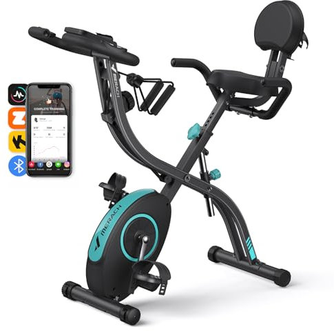 MERACH 4 in 1 Foldable Exercise Bike with Exclusive APP for Customizable Exercise Plans, 16-Level Magnetic Resistance Folding Stationary Exercise Bike, 300lbs Capacity and Comfortable Seat Cushion