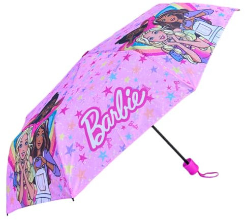 CARTOON Ombrello pieghevole per Barbie fan ombrello per bambine 8 raggi apertura manuale antivento