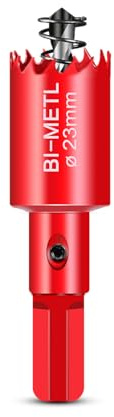 HOHXEN Lochsäge 23mm, M42 HSS Heavy Duty Bi-Metall Lochsäge mit Positionierbohrer zum Schneiden von Mildstahl, Edelstahl, Gusseisen, Messing, Aluminium, Holz, PVC-Rohr, Gipskarton, Dichtebrett - Rot