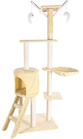 SHENGMIAOHE Cat Apartments Solid Wood Winter Cat Climframe Cat Nest Small Cat Toy and Sisal Cat Villa Cat Springboard Cat Tree Tower/Yellow/48 * 34 * 138Cm